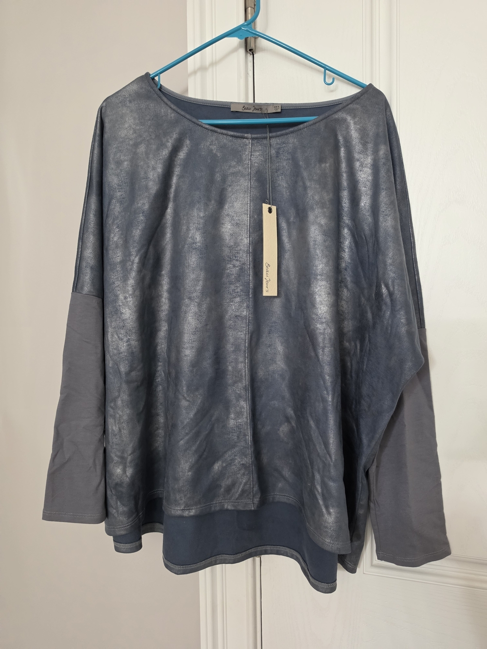 Blue Oversized Beau Jours Metallic-Effect Top